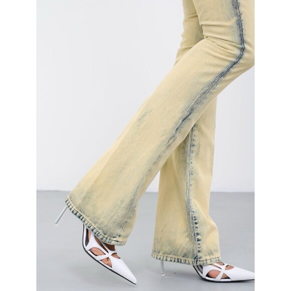 Diesel 1969 D-Ebbey-Fsc 068GP Jeans Slim Ivory W 24 Denim Corset Lace Bootcut - Picture 7 of 16